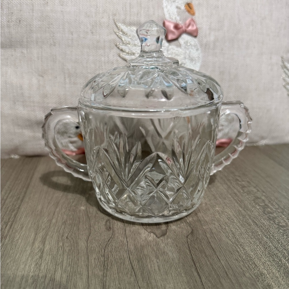 Vintage Anchor Hocking Prescut Clear Glass Sugar Bowl with Lid
